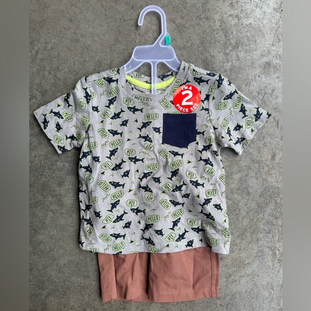 Kidgets Gray and Green Short Sleeve Tee with Shark Print